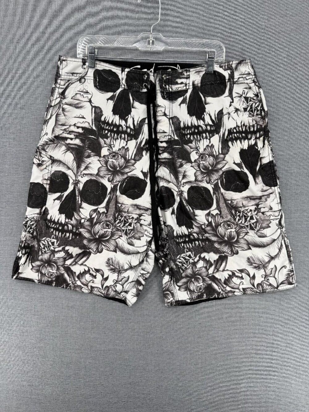 Vtg Sideout Skull Board Shorts Mens 38 10" Grunge Swim Trunks Y2K Drawstring